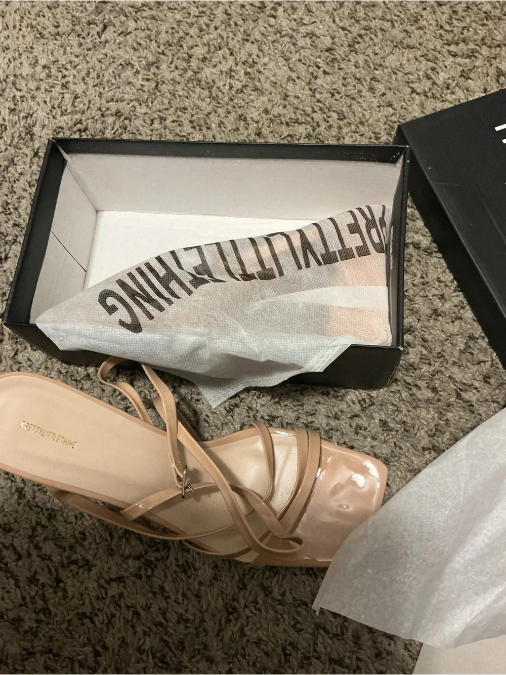 PrettyLittleThing Blush Patent Strappy Block Heel Sandals